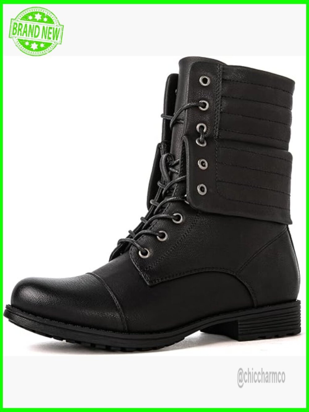 Lace Up Ankle Booties for Women Faux Leather Low Heel Combat Boots